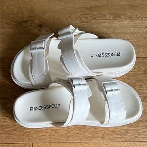 Princess Polly White Buckle Sandals